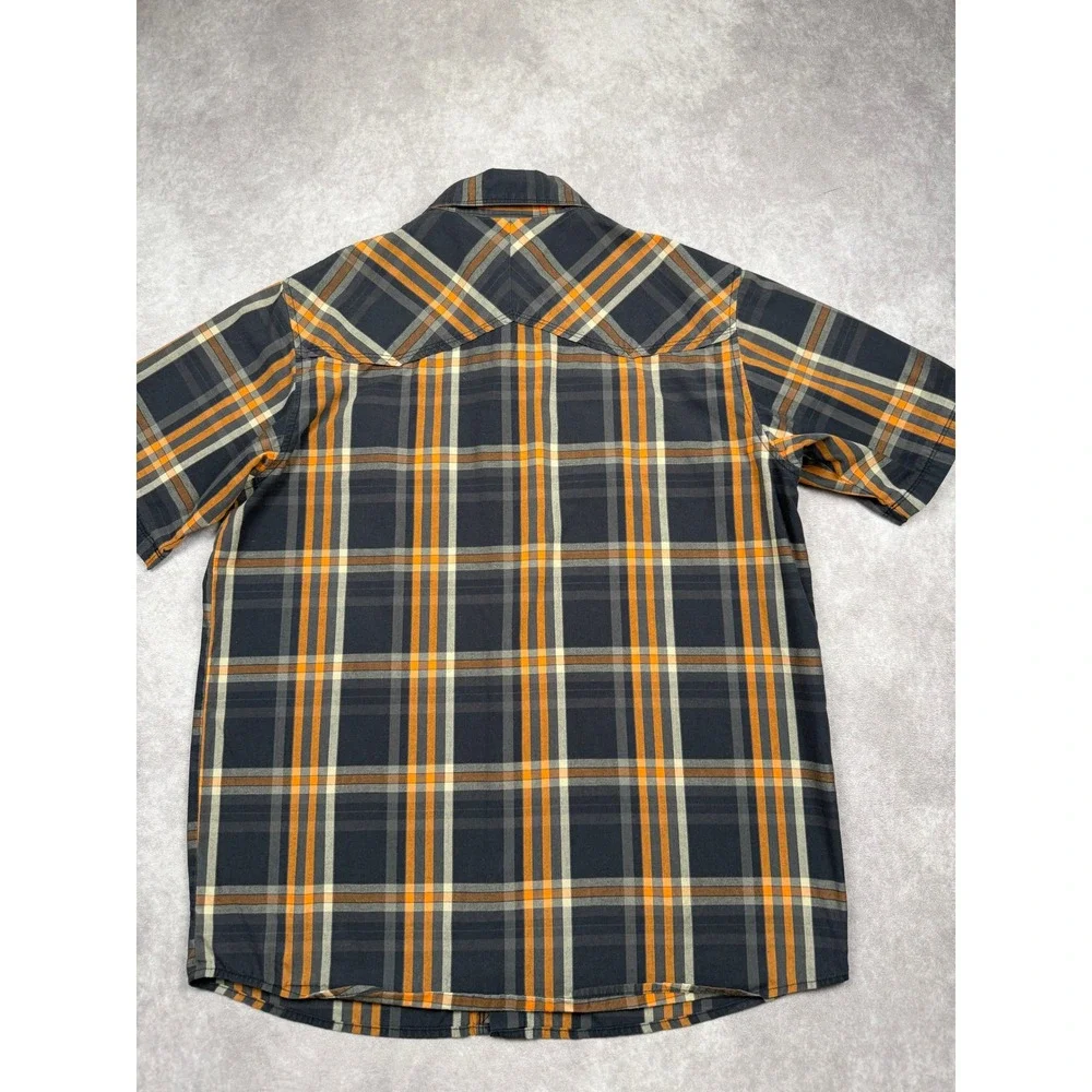 The North Face Mens M Plaid Western Snap Short Sleeve Shirt Black Gray Orange